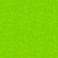 Green Thin Line Fruits Vegetables Seamless Pattern