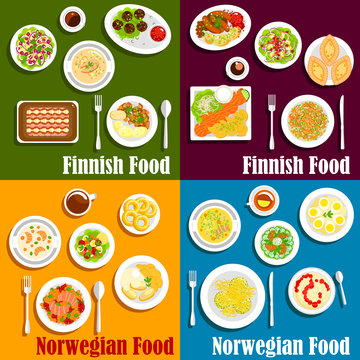 Finnish and norwegian seafood dishes icon