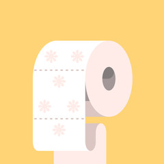 Toilet paper with flower symbol. Vector flat illustration isolated on white background.