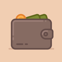 Wallet with dollars vector icon. Flat design style