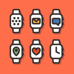 Smartwatch icons. Vector illustration of smart watches. Flat design style