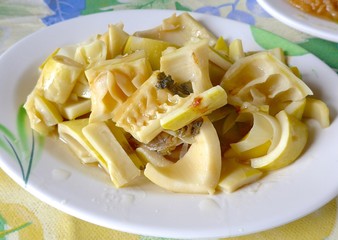 Fried bamboo shoots , a common snack in Taiwan.