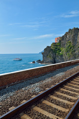 Railroad near Mediteraneean Sea, Cinque Terre, Italy