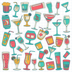 Alcohol drinks and cocktails icon set