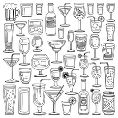 Alcohol drinks and cocktails icon set