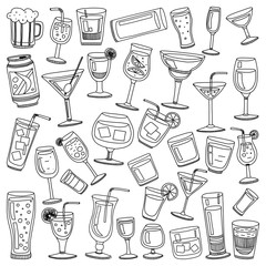 Alcohol drinks and cocktails icon set