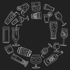 Alcohol drinks and cocktails icon set