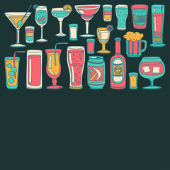 Alcohol drinks and cocktails icon set