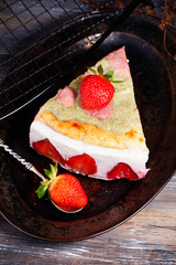 cake with yogurt and strawberries, still, provence, vintage
