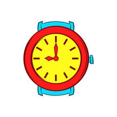 Red wrist watch icon, cartoon style