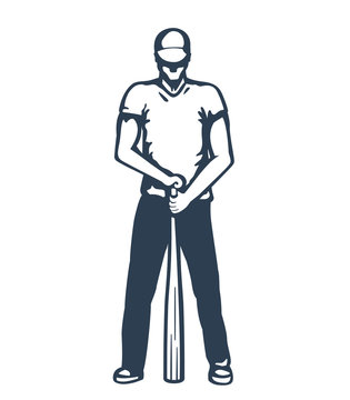 baseball player standing with bat, vector illustration