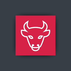 bull head icon, ox head outline, linear pictogram, vector illustration