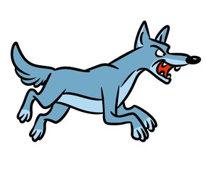 Wolf predator runs cartoon illustration isolated image animal character 