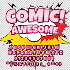Creative high detail comic font. Alphabet in the style of comics, pop art. Letters and figures for decoration of kids