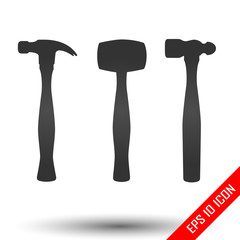 Hammer icons set. Simple flat logo of hammer on white background. Vector illustration.