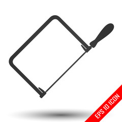 Saw icon. Simple flat logo of saw on white background. Saw picture. Vector illustration.