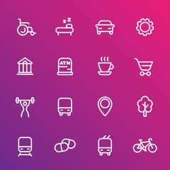 line icons set for map legend, signatures, signs for city map, vector illustration