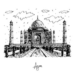 The Taj Mahal, Agra, India. Vector freehand pencil sketch.
