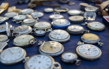 Antique pocket watches at  flea market, France