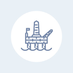 oil drilling platform line icon, offshore oil rig linear pictogram isolated on white, vector illustration