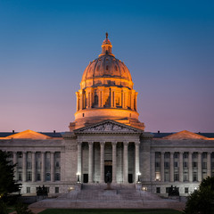 Missouri State Capitol at night in Jefferson City, Missouri