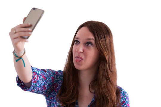 view a young attractive woman take a selfie