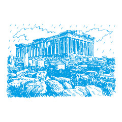 Obraz premium The Parthenon temple on the Athenian Acropolis, Greece. Vector freehand pencil sketch.
