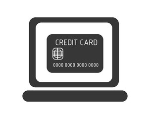 black laptop with black credit card on the screen over isolated background, commerce concept, vector illustration