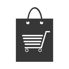 black shopping bag with white shopping cart icon over isolated background, commerce concept,vector illustration