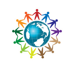 people unity with Earth globe  Template logo - community logo