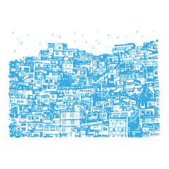 Favela, Brazilian slum in Rio de Janeiro, Brazil. Vector freehand pencil sketch.