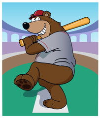 Obraz premium Bear At Bat / A cartoon bear at home plate.