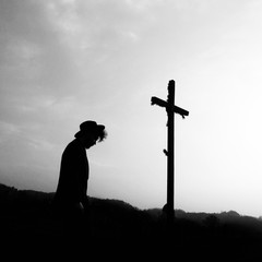 Man silhouette near the kross