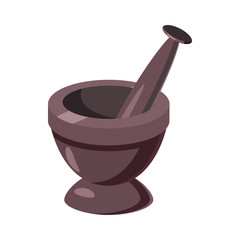 Mortar and pestle icon, cartoon style