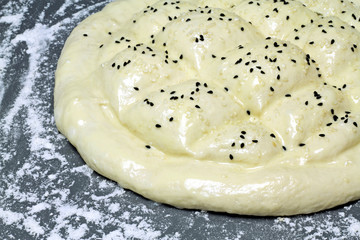 Traditional Turkish ramadan pita bread ( unbaked ), ready to baked in the oven