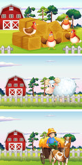 Farmer and farm animals in the farm