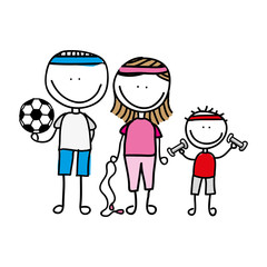 happy family sport  drawing  isolated icon design
