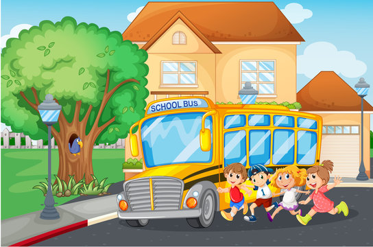 Students getting on school bus