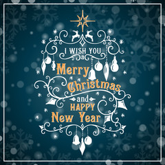 I wish you a Merry Christmas and Happy New Year lettering. Congratulations card. 