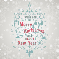 I wish you a Merry Christmas and Happy New Year lettering. Congratulations card. 