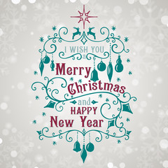 I wish you a Merry Christmas and Happy New Year lettering. Congratulations card. 