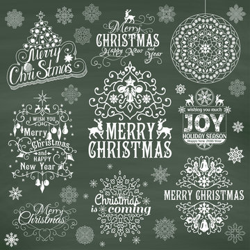 Set of Christmas calligraphic design elements. 
