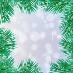 Fototapeta na wymiar Holiday card with balls and Christmas tree. 