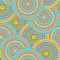 Hand drawn mandala ethnic seamless pattern.