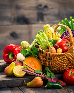 Fototapeta Fresh fruits and vegetables in the basket