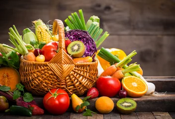 Papier Peint photo Lavable Légumes Fruits et légumes frais dans le panier