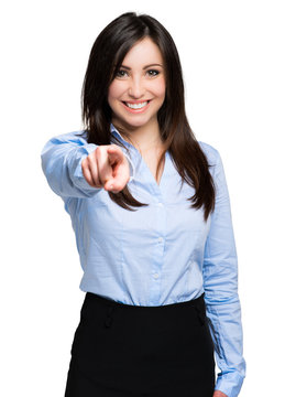 Beautiful businesswoman pointing at you