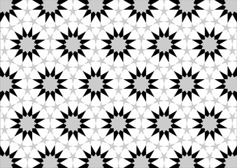 Imitation of Arab tiles with geometric shapes of different colors white gray and black 1