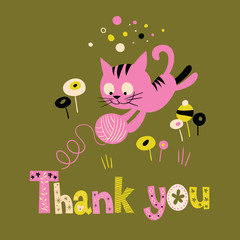 thank you card with cute kitten playing
