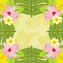 background Tropical plants and flowers Pattern.